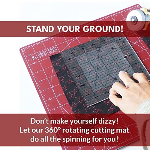 Madam Sew 12"×12" Rotating Self-Healing Cutting Mat — 360° Spin with Locking Base | Grid, Bias & Angle Lines | Non-Slip Rotating Cutting Mats for Quilting, Fabric, Sewing & Rotary Cutter Precision