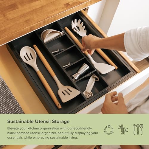 KitchenEdge Utensil & Junk Drawer Organizer, 16-28 in, Black Bamboo - color: White, size: From 16" to 28" Wide