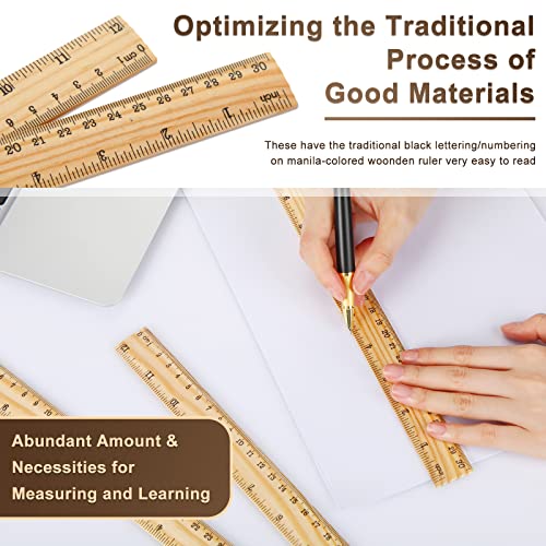 Zonon 100 Pcs Wooden Ruler Bulk Wood Measuring Ruler Office 2 Scale for School Education Families Kids Students (12 Inch) - size: 12 Inch