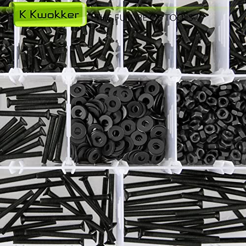 1023Pcs M3 Screw Assortment 13 Lengths 4mm to 40mm, Hex Socket Flat Head 10.9 Alloy Steel Nuts and Bolts Assortment Kit, Metric Machine Screws and Nuts, Washers, Black - size: C. M3