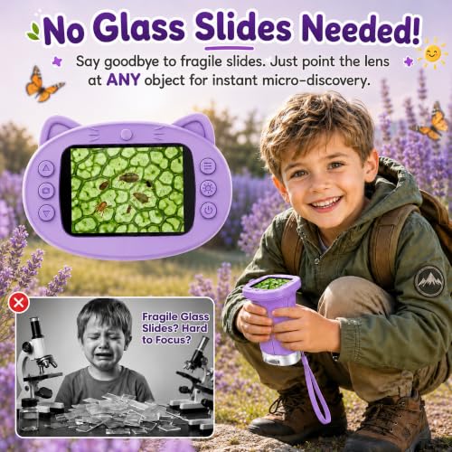 Kids Microscope, 4K 1000X, 2.4" Screen, STEM Toy Ages 4-8, Violet - color: Lavendel