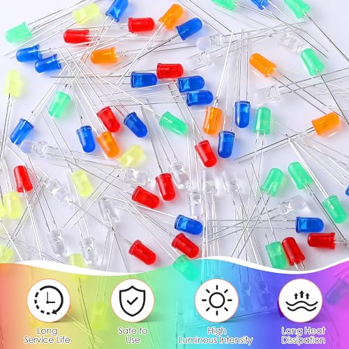 500pcs 10 Colors 5mm LED Light Diode, 20M Copper Foil Conductive Tape