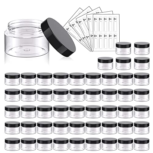 Eternal Moment 50 Pack 1 OZ Plastic Jars Clear Cosmetic Container with Lids - color: Black Lid, size: 1 Ounce