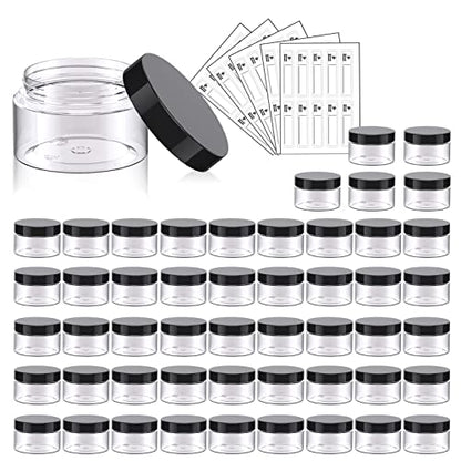 Eternal Moment 50 Pack 1 OZ Plastic Jars Clear Cosmetic Container with Lids - color: Black Lid, size: 1 Ounce