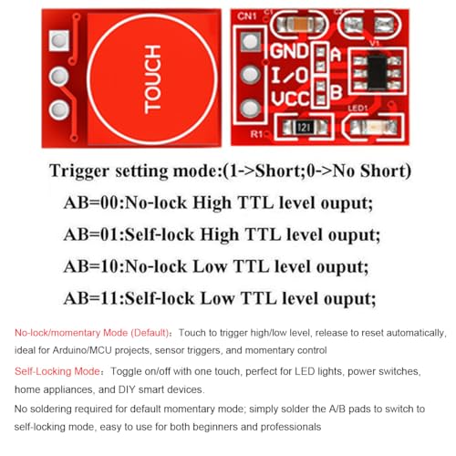 Gebildet 30PCS TTP223 Touch Button Module, Capacitive Switch Sensor with Self-Lock & Momentary Modes, High/Low Level Output (2.5V-5.5V, 15x11mm) - style: TTP223