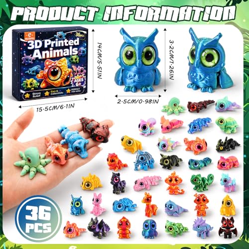Celltestria 36Pcs Big Eyes 3D Printed Animals Articulated Fidget Toys - style: Kawaii