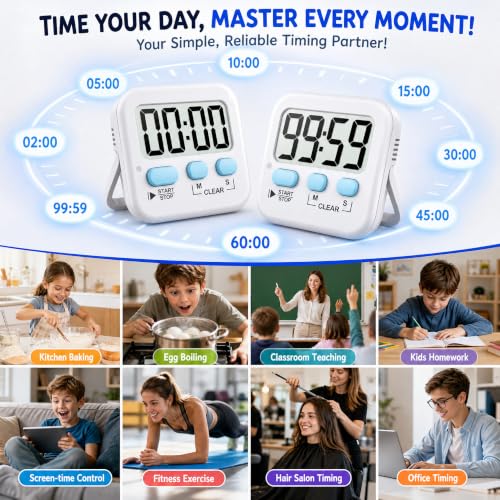 Antonki 2 Pack Digital Timer for Kids Classroom Kitchen Timers for Cooking - color: Classic White ( 2 Pcs )