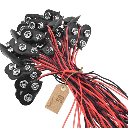 LALAOKS 50Pack 9V Battery Holders Case with 15cm Pure Copper Cables Bulk - size: 50