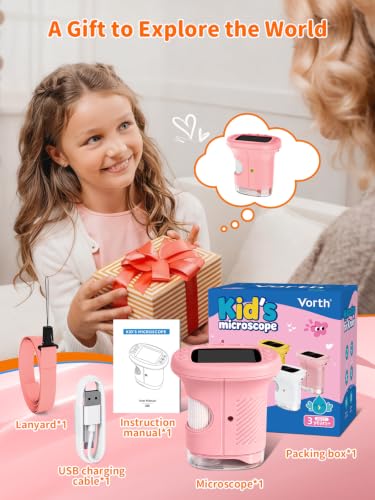 1000X Handheld Digital Microscope for Kids, 2.4" IPS Screen STEM Toys - color: Pink