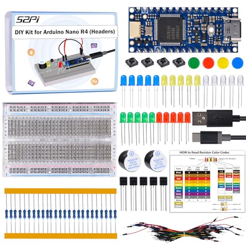 GeeekPi DIY Kit for Arduino Nano R4 with Headers, Beginner Electronics Learning Set, Includes Breadboard, LEDs, Resistors, Transistors,Push Buttons,Jumper Wires,USB-C Programming Cable,with Tutorial