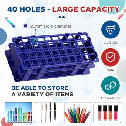 CroBlissful 4 Pcs 40 Hole Plastic Test Tube Rack Lab Holder Rack for 16mm/20mm Tube Detachable, Blue - color: Blue, size: 40 Hole