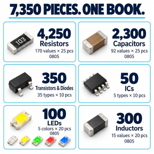 SMD Component Assortment Kit, 7,350 Pieces, 0805 Resistor Capacitor Book