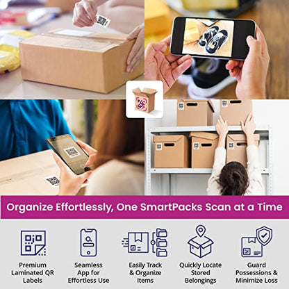 SmartPacks QR Stickers - Premium Smart Labels for Storage Bins | Advanced Pack and Track Labels with QR Code for Inventory, Storage, Moving | 48 Stickers