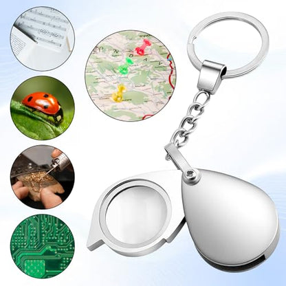 2 Pcs 10X Pocket Magnifying Glass Small Mini Folding Magnifying Glass with Keychain Rotating Folding Portable Magnifier for Reading Close Work Newspaper Book Magazine