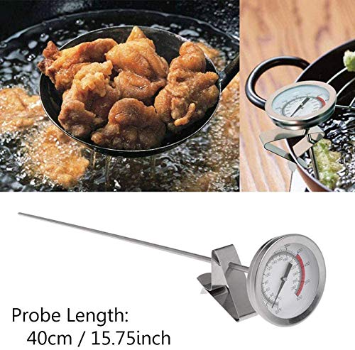 Deep Fry/Candy/Turkey Thermometer with Clip&15 inch stem - Professional Kitchen Pot Fryer,Stainless Steel Fry Oil Thermometer for Frying,Oil,Candy and Meat Cooking