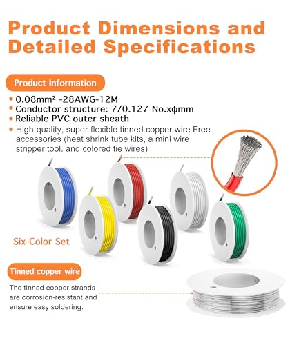 UL1007 28 AWG PVC Hook Up Wire Kit, 6 Colors x 39.37 ft - size: 28AWG PVC Electrical Wire-39.37FT