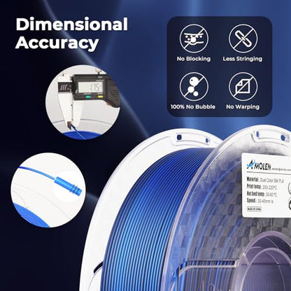 AMOLEN Silk PLA 3D Printer Filament, Dual Color Black Blue PLA 1.75mm, Shiny Color Change Filament 3D Printing PLA Filament for Most FDM 3D Printer, 1kg Spool(2.2lbs) - color: Black/Blue