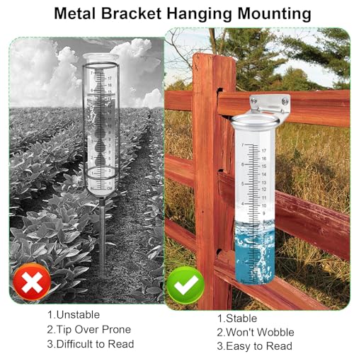 7" Capacity Rain Gauge Outdoor with Stainless Steel Mounting Rack Holder, Wall Mount Hanging Rain Measure Gauge for Yard,Post Mount Rain Gauge Large Rain Gauge Outdoor for Home Yard Garden