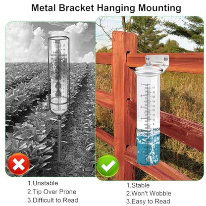7" Capacity Rain Gauge Outdoor with Stainless Steel Mounting Rack Holder, Wall Mount Hanging Rain Measure Gauge for Yard,Post Mount Rain Gauge Large Rain Gauge Outdoor for Home Yard Garden
