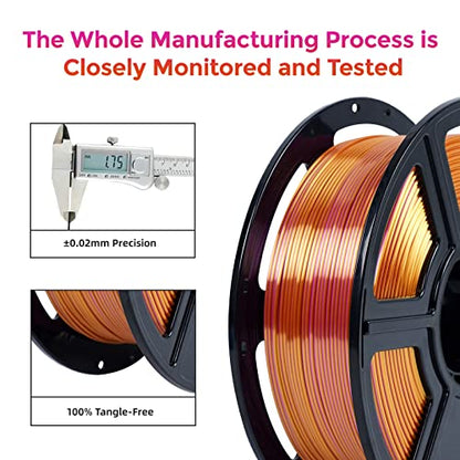 FLASHFORGE Silk Dual Color Filament, Gold and Rose 2 in 1 Coextrusion Silk PLA Filament 1.75mm, 3D Printer Filament Color Change 1kg(2.2lbs) Spool, Dimensional Accuracy +/- 0.02mm - color: Gold and Rose 2 in 1