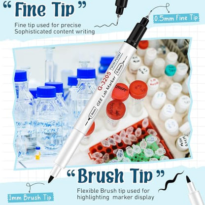 3 Pcs Alcohol Resistant Lab Markers Dual Head, Black - color: Black