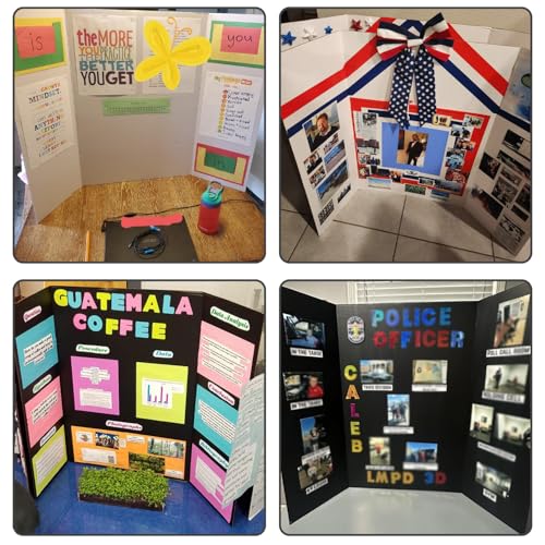 4-Pack Trifold Display Boards, Black+White 24 x 16 Inches Tri-Fold Corrugated Presentation Boards for Classroom Projects, Science Fairs, Business Events, and Exhibits