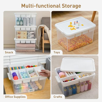 Citylife 32QT 2-Pack Clear Craft Storage Box Buildable Lid Removable Tray - size: 2 Packs-32 QT