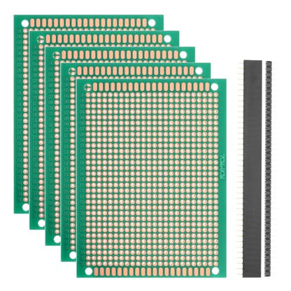 5Pcs 9x7cm PCB Prototype Board w 40-Pin Headers, Green - size: 9x7cm(2.54mm Pitch/1.7mm T)