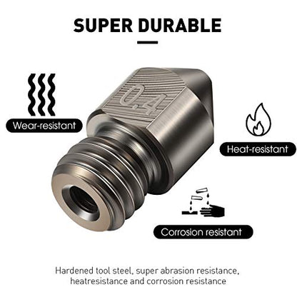 Mudder 5 Pcs Hardened Steel Nozzles 0.4mm Mk8 3D Printer Nozzles
