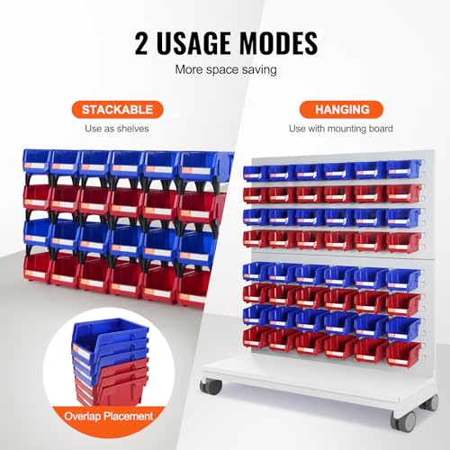 VEVOR Plastic Storage Bins 24 Pack (5 x 4 x 3-Inch), Hanging Stackable Storage Organizer Bins, Heavy Duty Stacking Containers for Closet, Garage, Office, or Small Parts Organization - style: Red&Blue-24PC-1L