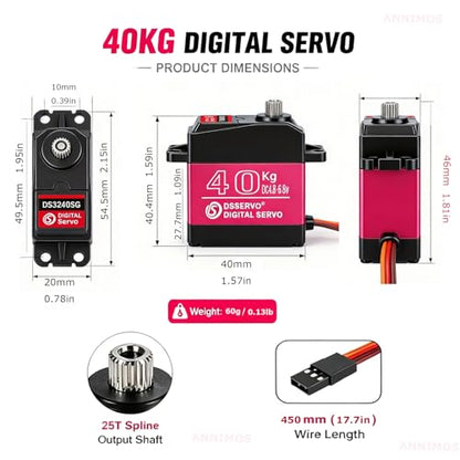 RC Servo Motor, 40kg High Torque Waterproof Digital Servo, Stainless Steel Gear for 1/8 1/10 RC Car Truck Crawler - size: 40kg-270°