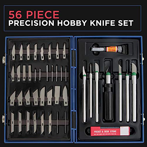 TCP Global® Deluxe Cutting Knife SET with Case Similar to Exacto - 56 Piece