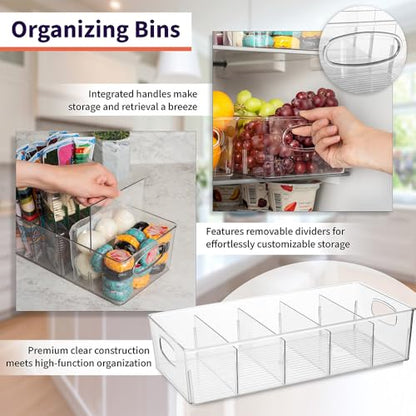 ClearSpace Pantry Storage Bins with Removable Dividers, XL, 2 Pack - size: 15"L x 7.5"W x 3.5"H