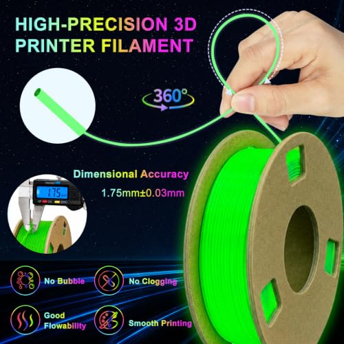 Glow in the Dark TPU 95A 3D Printer Filament Bundle - 1.75mm Soft Flexible TPU 3D Filament, Accuracy +/- 0.03mm, Luminous Filament for Halloween, Fit Most 3D Printers - 4 Spools 250g Each - color: Green/Blue/Yellow/Purple