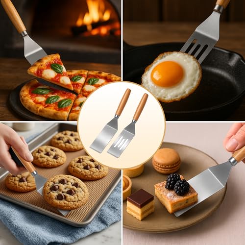 Stainless Steel Mini Spatula,Wooden Handle Small Spatula for Steak,Burger - color: 2 PCS