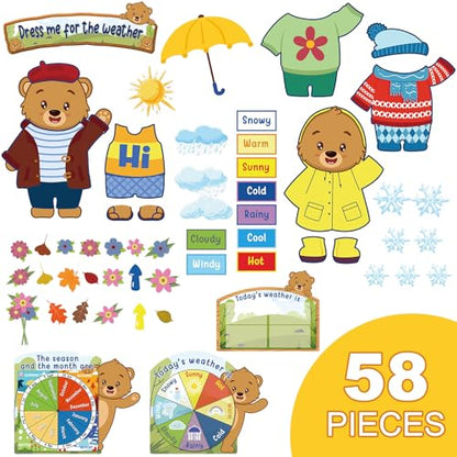 Gilprop 58 Pcs Dress for Weather Bulletin Board Set for Classroom, Bear - style: Bear