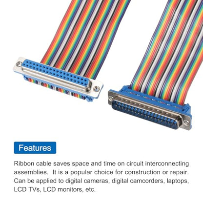 MECCANIXITY IDC Rainbow Wire Flat Ribbon Cable DB37 Male to DB37 Female 8 Inch Length 2.54mm Pitch Breadboard Jumper Wires for Electronic Projects - size: 8 Inch, style: DB37 Male to DB37 Female