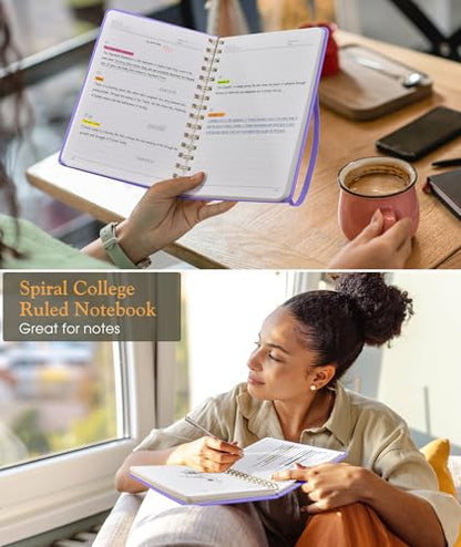 Lined Spiral Journal Notebook, A5 Hardcover Spiral Journals for Women Men, 150 Numbered Pages Spiral Bound Notebook, 100 GSM College Ruled Notebooks for Writing Note Taking 5.75" x 8.38", Purple - color: Purple