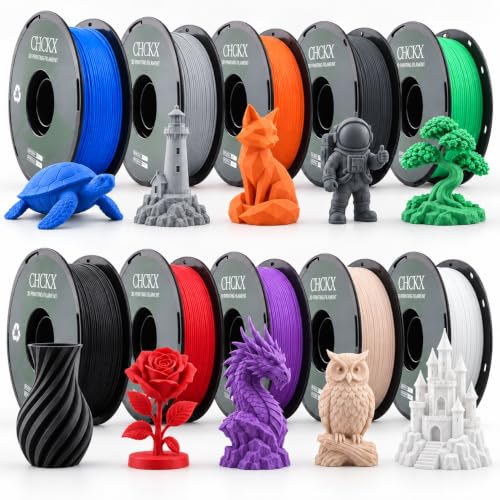 10 Pack PLA 3D Printer Filament Bundle, 1kg Spool (2.2lbs) - color: 10*1kg(black+porcelain White+gray (New)+red+bamboo Green+starry Blue+vibrant Orange+purple+skin Color+silver)