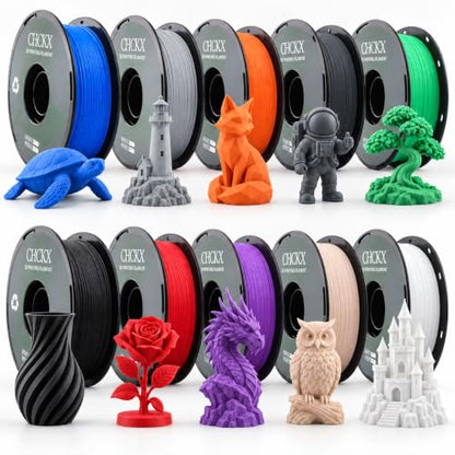 10 Pack PLA 3D Printer Filament Bundle, 1kg Spool (2.2lbs) - color: 10*1kg(black+porcelain White+gray (New)+red+bamboo Green+starry Blue+vibrant Orange+purple+skin Color+silver)