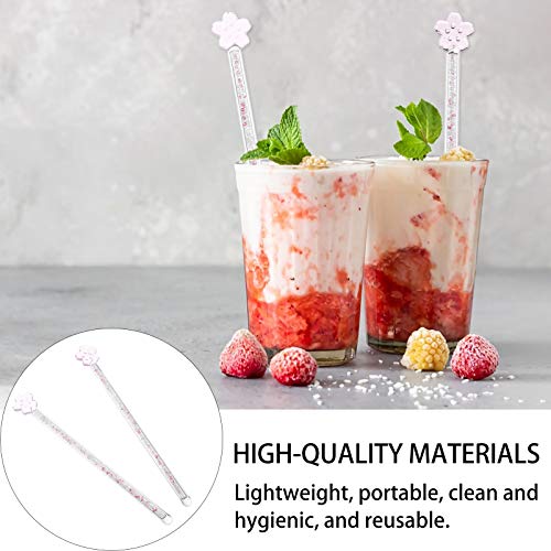 Toyvian Cherry Blossom Glass Stirring Rods 2-Pack 6.88 Inch Reusable Tea Juice Wine Swizzle Sticks with Decorative Handle for Home Bar and Restaurant