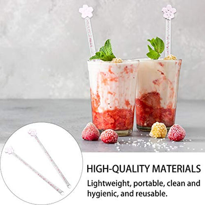 Toyvian Cherry Blossom Glass Stirring Rods 2-Pack 6.88 Inch Reusable Tea Juice Wine Swizzle Sticks with Decorative Handle for Home Bar and Restaurant