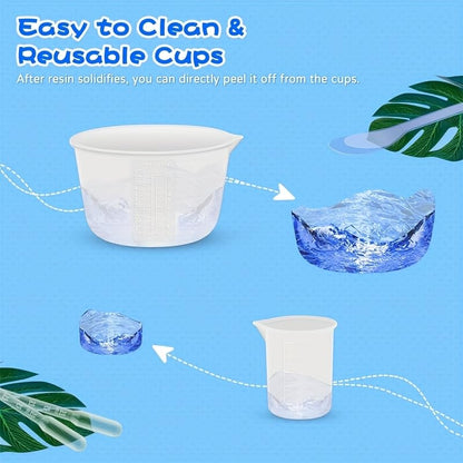 Clear Plastic Measuring Cups Kit, High Precision Graduated Beaker Set with Scale, Multipurpose Measuring Tools for Resin Mixing, Baking & Kitchen Use