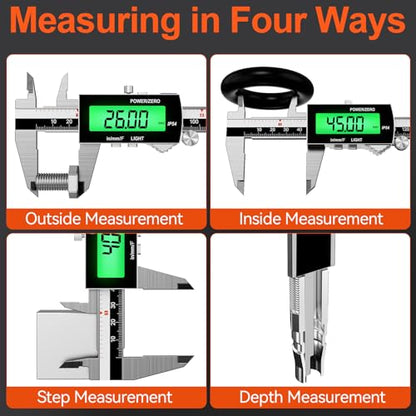 Preciva Backlight Digital Caliper,6inch IP54 Waterproof Rechargeable Electronic Micrometer with LCD Screen, Measurement Conversions for in/MM/F Precision Tool for DIY and Professional Use（Black） - color: Black
