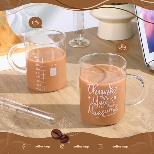 Hsei 4 Pack 16 oz Thank You for Being Awesome Beaker Mug Appreciation Molecule Mug with Handle Graduated Beaker Coffee Cup Borosilicate Glass, Measuring for Coffee, Latte, Tea, Beverage, 450ml - color: Thank You
