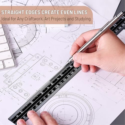 Mr. Pen- Metal Straight Edge Ruler, 2 Pack, 6" and 12", Black - color: Black, size: 6, 12 inch