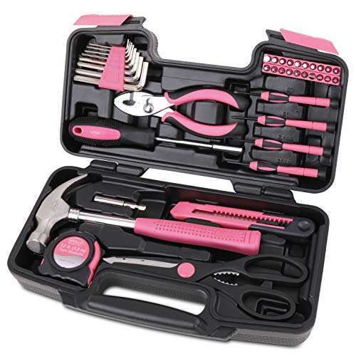 Apollo Tools 39 Piece General Household Tool Set, Pink DT9706P - color: Pink, size: 39-Piece (with Slip Joint Pliers + Scissors)