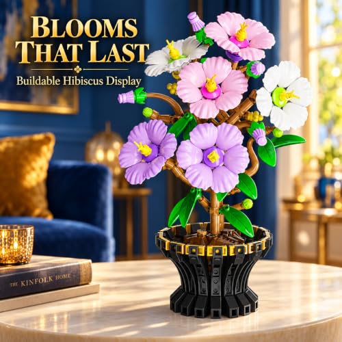 Botanicals Hibiscus Artificial Flowers Building Set - color: Pastel Purple