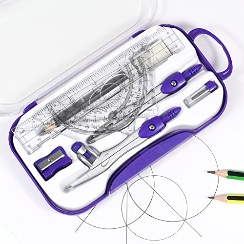 Vobou 10 pcs Math Geometry Set Student Supplies,Compass Kit Set (Purple） - color: Purple