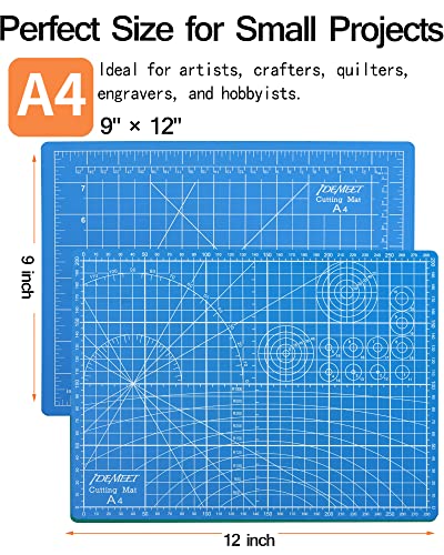 Density-upgraded 9"x12" Self Healing Cutting Mat, Idemeet Rotary Sewing Mat for Crafts, 5-Ply Blade Table Protector Cut Board for Fabric Leather Cutting Quilting Modeling Hobby Project, A4, Blue - color: Blue, size: 11.9"L x 8.8"W